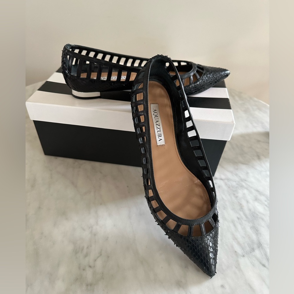 Aquazzura Le Parisien Ballet snake-effect leather point-toe flats